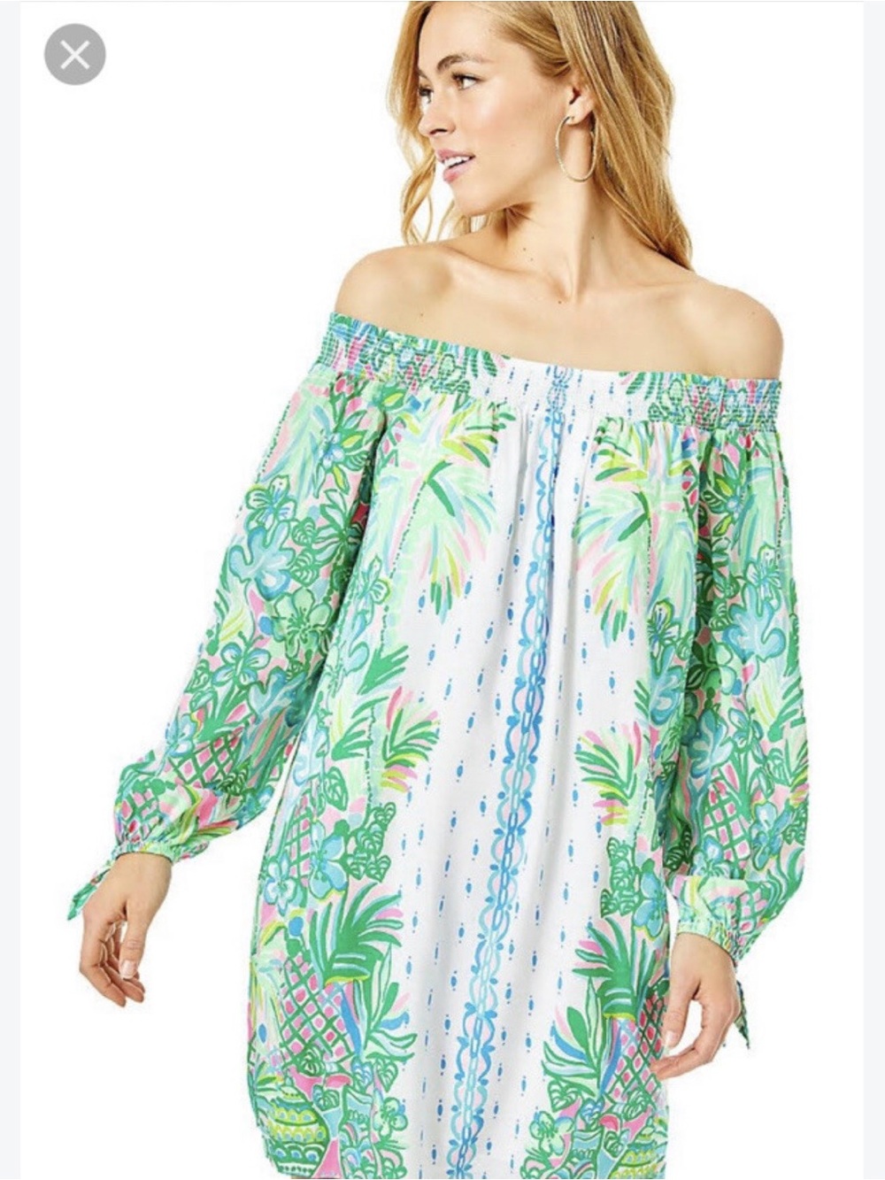 Lilly Pulitzer Maryellen Off-The-Shoulder Dress Resort White Coconut Row Size XL